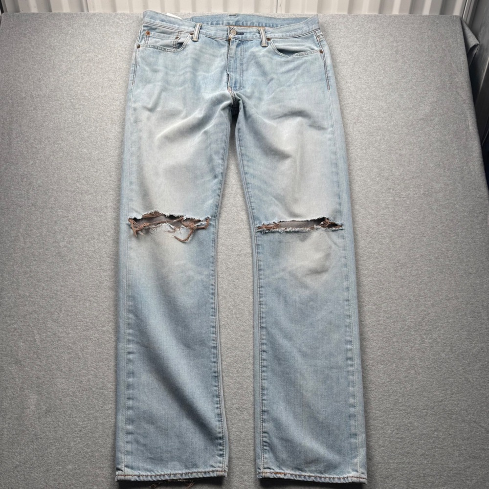 Levis 504 Regular Straight Fit Jeans Mens 36x34 Light Wash Distressed 29990-0028